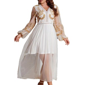 chinese dress ladies Boho White Lace Maxi Dress Women's Long Sleeve Floral Hollow Out Dress with  Elastic Waist Floor Length Loose Fit Dresses(White,X-Large Tall) at Amazon  Women's Clothing store main image 0