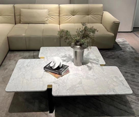 Mesa de centro de mármol natural cuadrada de lujo con luz nórdica, mesa de acento moderna de diseñador, mesa de funciones múltiples, muebles inteligentes