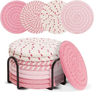 Juego de 8 Posavasos de Madera Rosa con Soporte - Regalos de Cumpleaños para Mujeres - Product Image 1