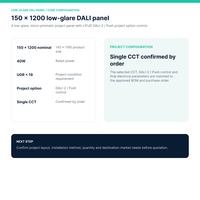 Panneau LED 40W UGR19 150x1200mm CCT Unique avec Driver LIFUD DALI-2 pour Projets Commerciaux