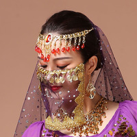 Jh490 Sexy Mysterious Lady Belly Dance Face Veil Voile Sequin Bead Wrap Scarf
