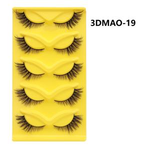 Vente en gros des 5 paires les plus populaires de faux cils en poils synthétiques de vison artificiel 3D Cat-eye <span class=keywords><strong>Fox</strong></span> Series faits à la main, noirs avec boîte jaune - Product Image 3