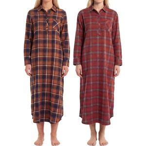 Camisón de Franela para Mujer FOXA, Camisón de Manga Larga, Pijama Suave, Paquete de 2 - Product Image 1