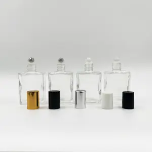 Popular vacío claro plano cuadrado rectángulo cosmético 5ml 10ml 15ml 30ml 50ml 100mL botella de aceite esencial de rodillo de vidrio