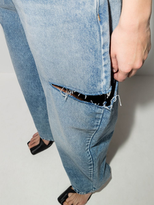 Pantalones vaqueros <span class=keywords><strong>azules</strong></span> personalizados para <span class=keywords><strong>mujer</strong></span>, <span class=keywords><strong>Jeans</strong></span> con agujeros <span class=keywords><strong>rotos</strong></span>, fabricante a granel - Product Image 3