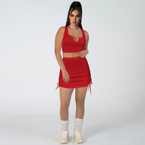 Ensemble de jupes courtes plissées ajustées sans manches avec cordon de serrage et logo personnalisé, pour le sport, le vélo, le jogging, pour femmes, 2 pièces - Product Image 5