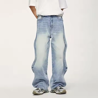 Jeans en denim ample pour homme sur mesure, 100% coton, lavé, jambe évasée, style vintage, taille basse, motif uni, grande taille, été, hiver