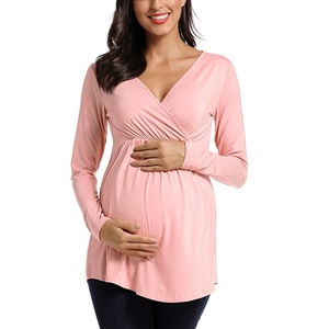 ZY vente en gros maternité femmes allaitement Blouse hauts à manches longues solide chemise d'allaitement vêtements <span class=keywords><strong>de</strong></span> <span class=keywords><strong>grossesse</strong></span> pour les femmes enceintes - Product Image 2