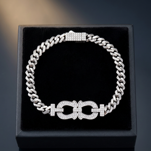RN Bracelet Hip Hop en Argent Sterling 925 Plaqué Rhodium, Chaîne Maille Cubaine 13mm, Moissanite VVS Taille Brillante, Sertissage à Griffes, Effet Glacé - Product Image 3