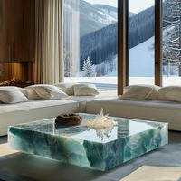 Table basse populaire en onyx translucide, mobilier de salon, table centrale design en marbre onyx rose et bleu, luxe
