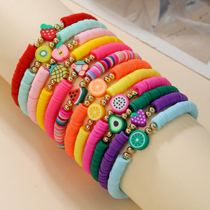 Colorful Fruit Polymer Clay <b>Bracelet</b> Set Elastic <b>Rope</b> Jewelry For Women Party Wear Multilayered Beaded <b>Bracelets</b> Unisex - Product Image 1