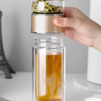 Bouteille d'eau en verre à double paroi YINUO Shenzhen avec infuseur à thé, design minimaliste, 250 ml, bouchon à vis écologique