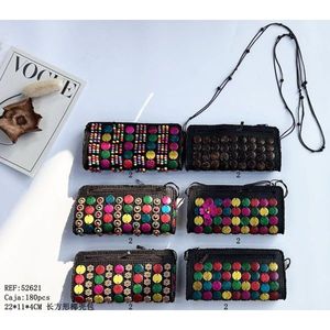 Borsa rettangolare in guscio di cocco 22x11x4 cm con bottoni colorati per borsa da donna - Product Image 1