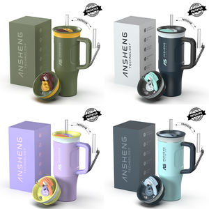 Gobelet isotherme à double paroi en acier inoxydable de 40 oz avec couvercle en silicone et paille en PP réutilisable pour le camping - Product Image 4