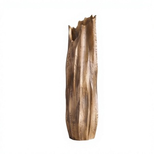 Florero Moderno de Metal Dorado, Centro de Mesa de Lujo con Textura de Roca Rugosa, Recipiente Decorativo para Decoración del Hogar y Hoteles, Venta al Por Mayor - Product Image 1