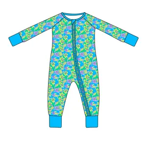 New Soft Baby Clothing Baby Boys Girls Jumpsuit 95%bamboo Viscose 5%spandex Custom Printed Sleepsuit Baby Ruffle Zipper Romper