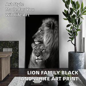 Impresión en Lienzo Art Deco de <span class=keywords><strong>la</strong></span> Familia de Leones en Blanco y Negro, <span class=keywords><strong>Leona</strong></span>, Rey de los Animales, Savana, Marco de Madera, Arte de Pared para Sala de Estar, Decoración del Hogar - Product Image 3