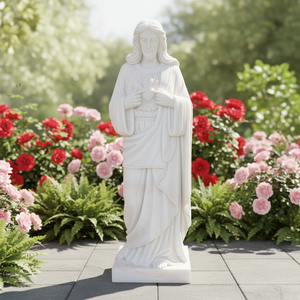 Cœur Sacré de Jésus en marbre blanc américain, fait main traditionnellement, garantie 1 an, hauteur 36 pouces, pour usage en église, jardin et cimetière - Product Image 1