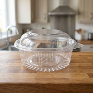 Boîte à charnière ronde en PET transparent avec couvercle dôme et fermeture inviolable, capacité 1000 ml / 33 oz, gamme de boîtes à charnière rondes - Product Image 2