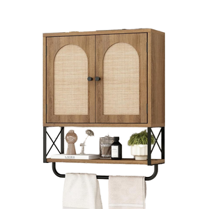 Chêne Petite armoire murale <span class=keywords><strong>de</strong></span> <span class=keywords><strong>salle</strong></span> <span class=keywords><strong>de</strong></span> <span class=keywords><strong>bain</strong></span> Style armoire étagères réglables porte-serviettes arqué rotin <span class=keywords><strong>salle</strong></span> <span class=keywords><strong>de</strong></span> <span class=keywords><strong>bain</strong></span> - Product Image 6