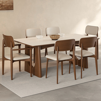 Table à manger moderne de luxe avec plateau en marbre et 6 chaises pliables et durables, gain de place pour hôtels, villas et salles à manger