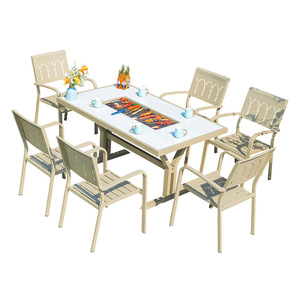 Ensemble de table et de chaises de jardin en aluminium pour l'extérieur, 6 places, résistant aux intempéries, mobilier de cour contemporain - Product Image 1