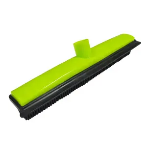 Heavy-Duty Rubber Push Broom With Built-In Squeegee Pet Hair Removal Tool For Fluff Carpet Hardwood Floor Tile Window