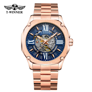 Montre-bracelet automatique de luxe pour homme T-winner, nouvelle collection, squelette, résistante à l'eau, en acier inoxydable, chiffres romains - Product Image 2