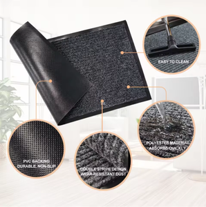 Paillasson d'entrée de luxe en polyester côtelé, très vendu, antidérapant avec support en PVC, lavable, facile d'entretien, à poils coupés, couleur personnalisable - Product Image 2