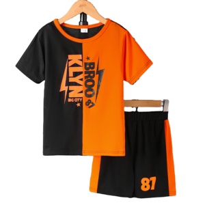 Combinaison d'été Hip Hop pour garçons T-shirt décontracté à imprimé haut Short Color Matching Fashion Brand for Handsome Teenagers Kids - Product Image 1