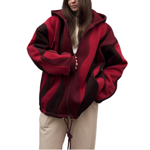 <b>Women's</b> Oversized Color Blocked Hooded Fleece <b>Zip</b>-<b>Up</b> Sweatshirt Windproof Drop-Shoulder Long Sleeve Winter <b>Jacket</b> - Product Image 1
