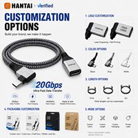 Câble d'extension USB-C à angle droit, mâle vers femelle, transfert de données 20 Gbps, charge rapide 240 W, câble Type-C tressé