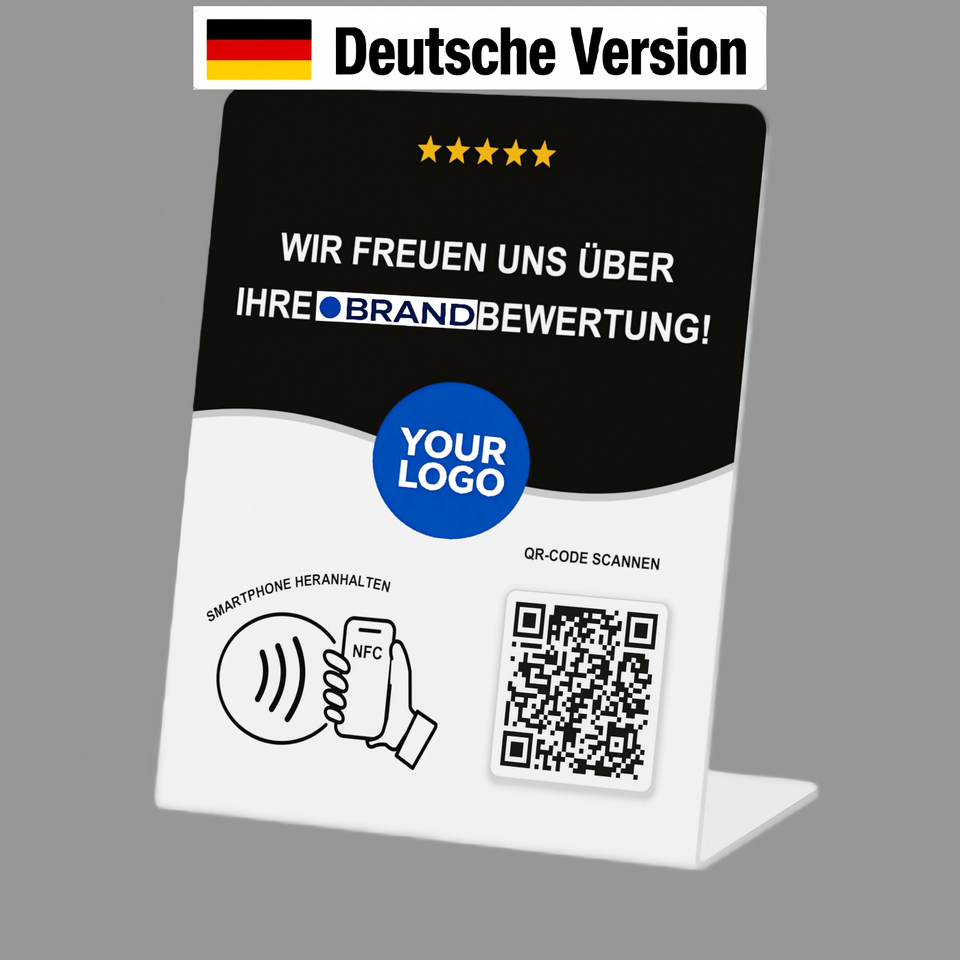 German QR Code and NFC Table Stand German Version Custom Logo Folded ...