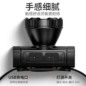 ไฟหน้าแบบ LED ความเข้มสูง แบตเตอรี่แบบชาร์จได้ 600 มิลลิแอมป์ สำหรับการเดินป่า ตั้งแคมป์ ขี่กลางคืน สำรวจถ้ำ ลาดตระเวน - Product Image 3