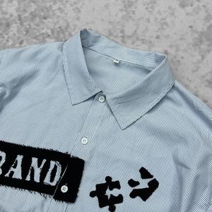 Custom Streetwear Embroidery Applique <b>T</b> <b>Shirt</b> Design Striped <b>Button</b> Up Polo <b>Shirt</b> Oversized Double Layer <b>Long</b> <b>Sleeve</b> <b>T</b>-<b>shirt</b> - Product Image 3