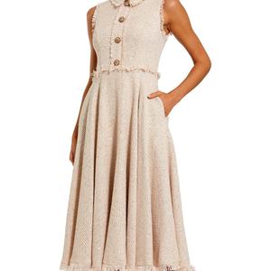 Robe Tunique d'Été de Haute Qualité à Col Rabattu, Mini-Robe Élégante de Bureau, Robe Tweed Évasée d'Automne pour Femme, Coupe Empire à Carreaux - Product Image 1