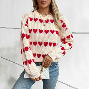 Vente en gros <span class=keywords><strong>Pull</strong></span> de la Saint-Valentin d'hiver <span class=keywords><strong>Pull</strong></span> à col rond rayé à manches à revers Love Heart Jacquard <span class=keywords><strong>Pull</strong></span> pour femme - Product Image 3