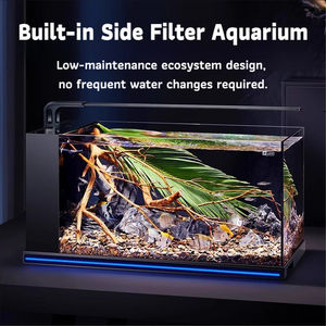 超透明リムレスガラス水槽 <span class=keywords><strong>LED</strong></span>ライト 隠しサイドフィルター 多段階ろ過 デスクトップ水槽 ボックス包装 石付き - Product Image 2