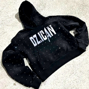 Sweat à capuche personnalisé en coton molletonné noir épais délavé à l'acide pour hommes, fabricant de sweats à capuche en coton, coupe ample et oversize avec strass - Product Image 1