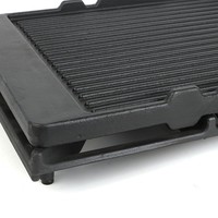 Plaque de cuisson réversible en fonte pour barbecue de camping en extérieur, double surface robuste, pré-assaisonnée, antiadhésive, quatre coins