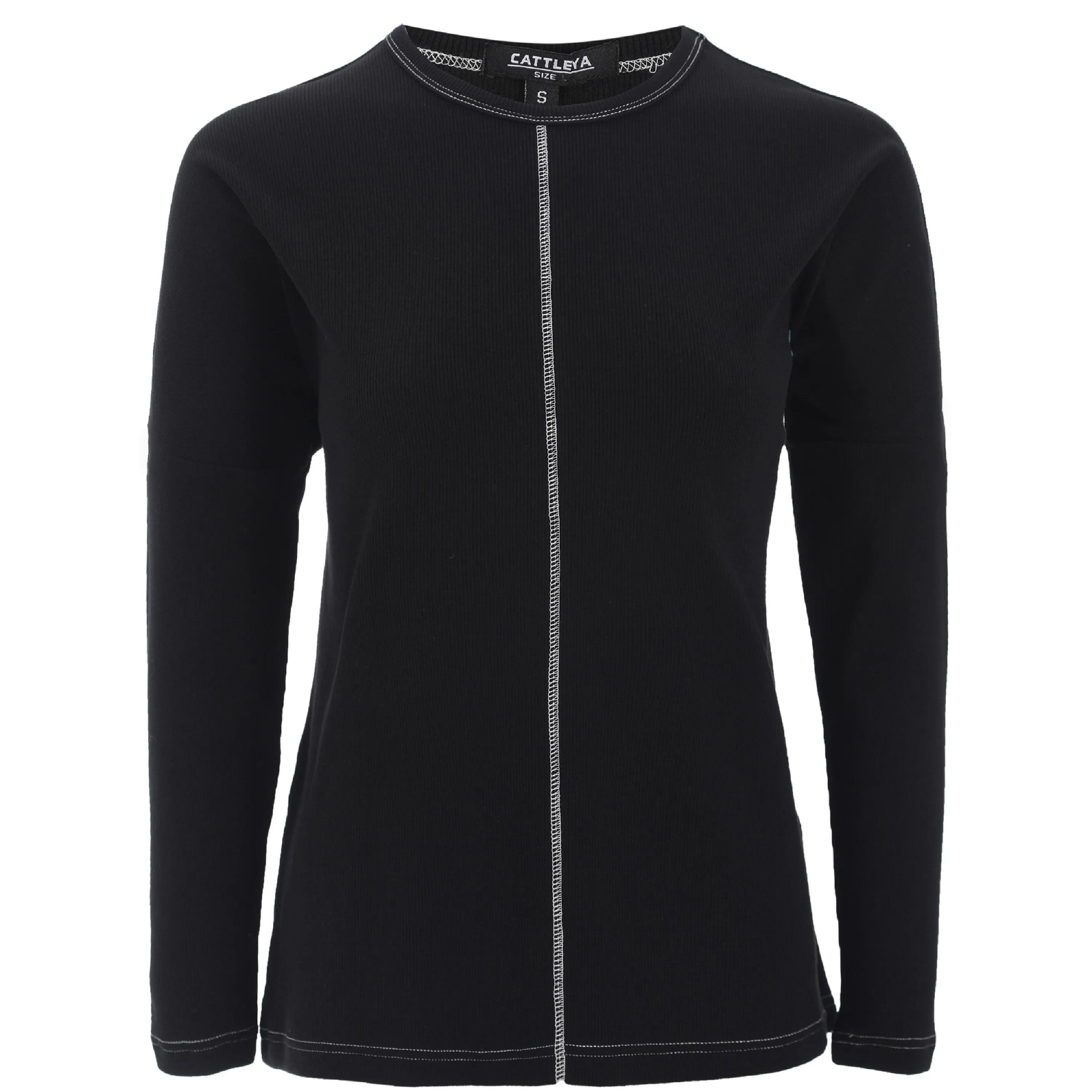 Vêtements pour femmes, chemise côtelée décontractée en Spandex, Textile doux, ras du cou, noir, slim, style moulant