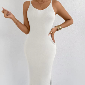 LVLAEA elegante de alta calidad para mujer con cuello en U de punto sólido sin mangas ceñido al cuerpo vestido de verano acanalado de lana Simple Sexy - Product Image 2