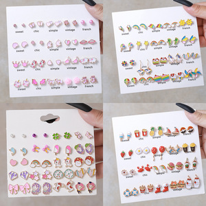 Cartoon Stud <b>Earrings</b> For Girls Colorful Zinc Alloy Drop <b>Earrings</b> With Resin <b>Posts</b> Kids Fashion Jewelry Set E1538-1 - Product Image 4