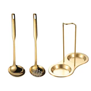 Venta al por mayor de oro de acero inoxidable cuchara de mesa estante de Metal plata servir cocina cucharón cuchara de cerámica resto 2005010