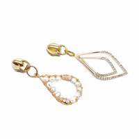 Tirettes de fermeture éclair de luxe en métal, strass et perles, sans nickel, pour la décoration de sacs à main et de vêtements, accessoires de couture