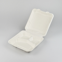 Boîtes à emporter en pulpe de bagasse de canne à sucre pour restauration rapide, emballage jetable pour riz et burgers, boîte dégradable à trois compartiments