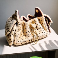 Nouvelle Collection Automne/Hiver 2026 – Sac Seau Doux et Moelleux à Imprimé Léopard avec Chaîne et Cordon de Serrage, Porté Épaule ou Croisé