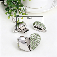 Kalung Antarmuka 2.0 Baru Bentuk Hati Logam Custom Berlian USB Flash Drive 32GB 128GB Penyimpanan