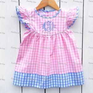 Abbigliamento per Bambini all'Ingrosso, Vestiti Estivi a Quadretti per Bambine, <span class=keywords><strong>Set</strong></span> con Salopette - Product Image 3