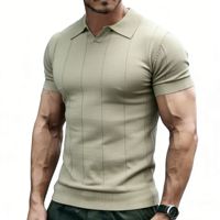 T-shirt tricoté pour homme avec logo personnalisé, style Old Money, coupe ample, col en V, vintage rétro, manches courtes, séchage rapide, respirant, vierge